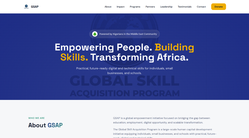 GSAP — Global Skill Acquisition Program website screenshot